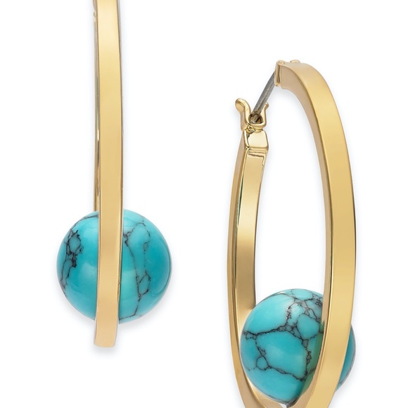 Alfani Gold-Tone Medium Stone Ball Hoop Earrings, 1.5" - Picture 2 of 3